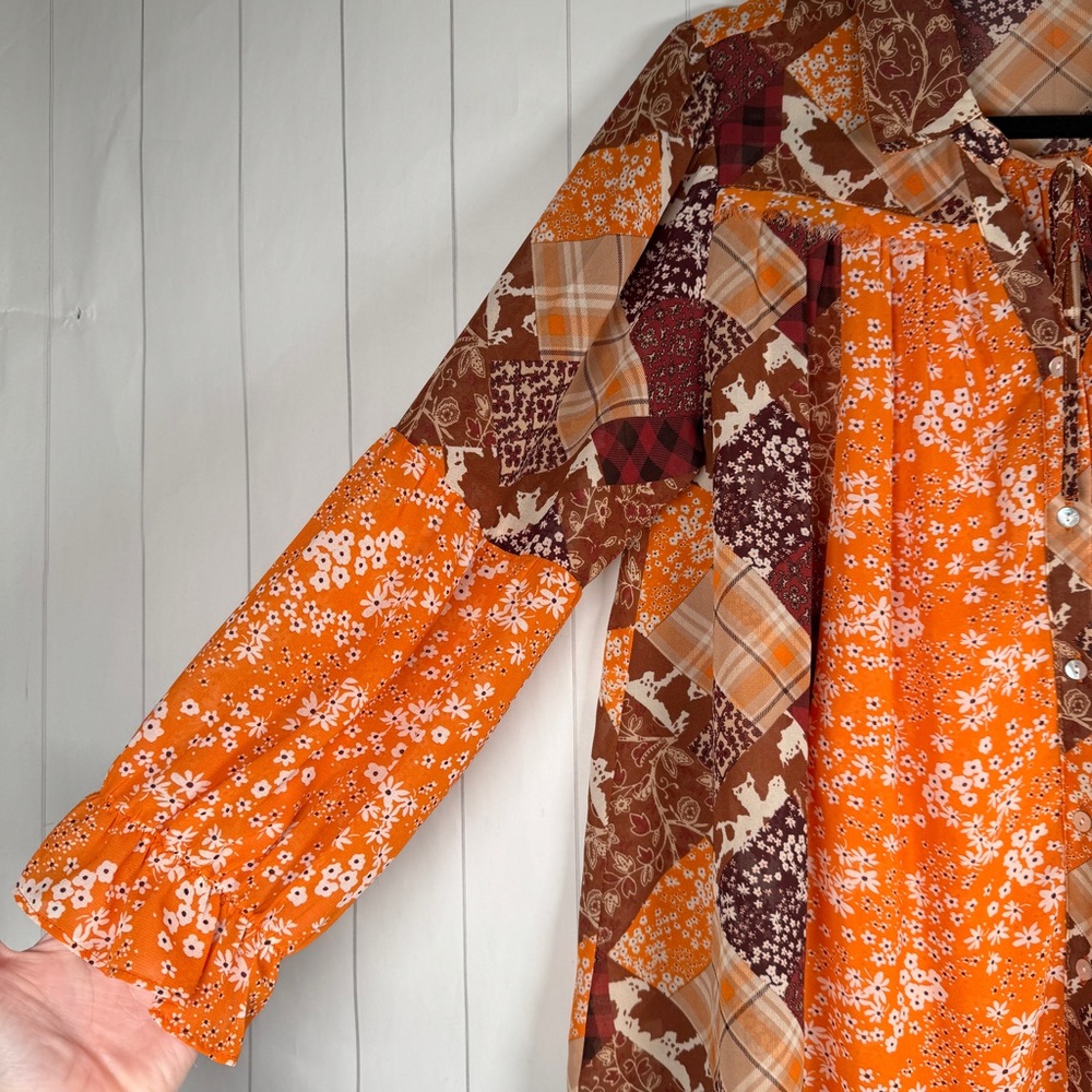 Cato Floral Patchwork Button Blouse Top Sheer Tun… - image 5